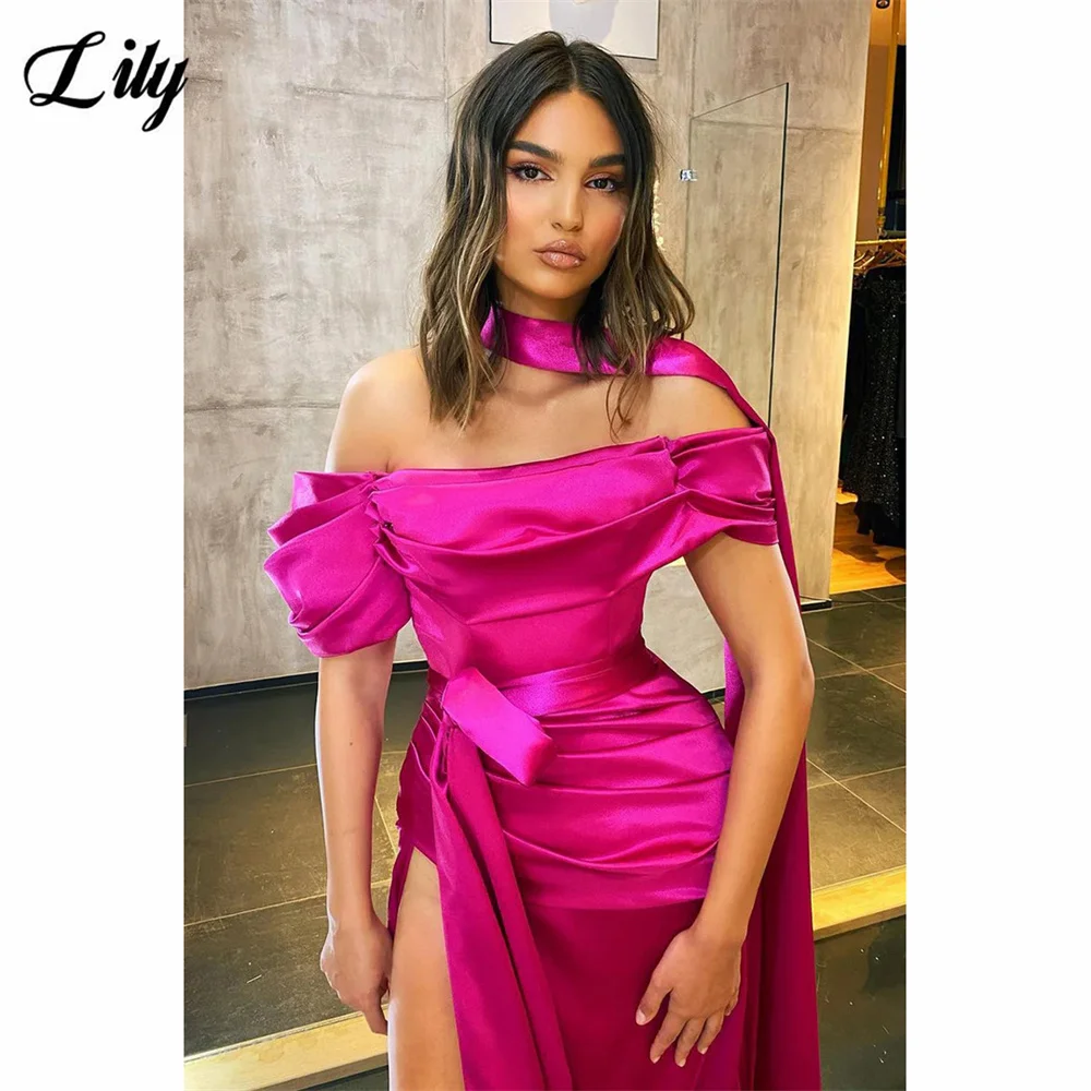 Lily Fuchsia Evening Dress Off The Shoulder Prom Dress With Slit Mermaid Corset Party Dress Sexy High Slit Long Robe De Soirée