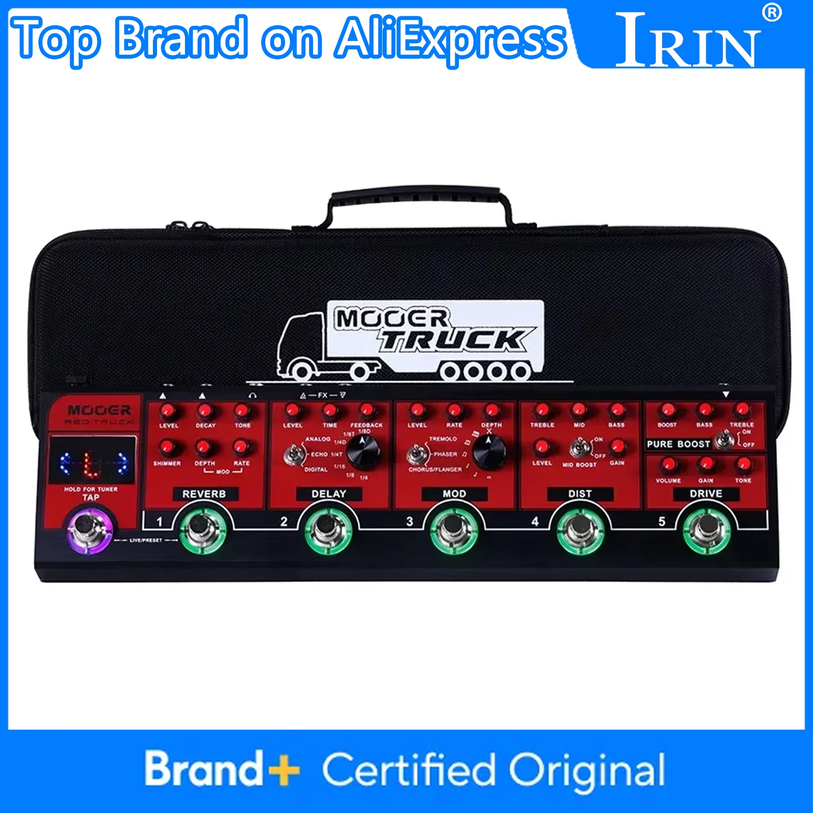 

MOOER Red Truck Combined Effect Pedal Multi-Effects Guitar Effect Pedal Built-in Pure Boost Drive Dist Mod Reverb Delay Tuner