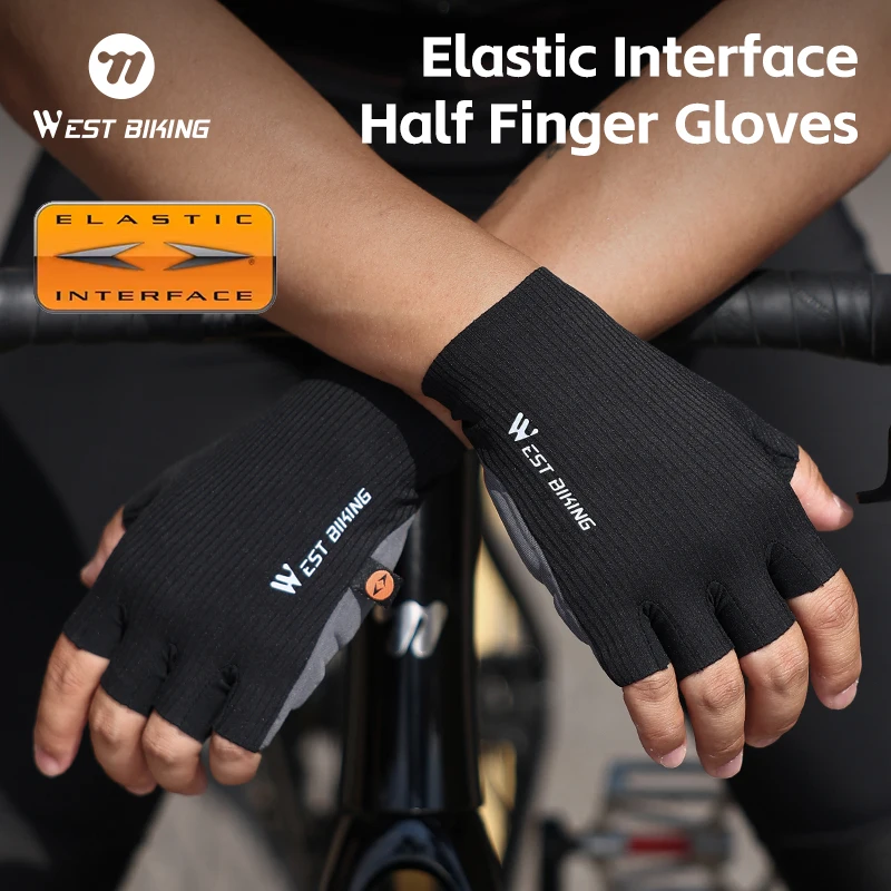 

WEST BIKING NEW Cycling Gloves Italy Elastic Interface® Ultra Palm 80kg/m³ Shockproof Bicycle Accessories Fingerless Glove MTB