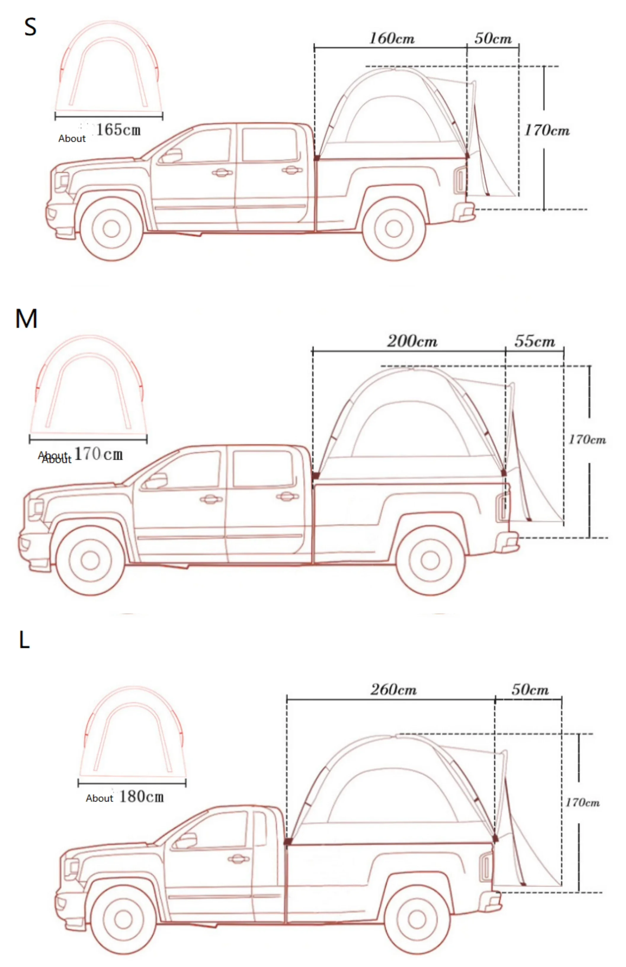خيمة شاحنة صغيرة، سقف سريع، خيمة خلفية للسيارة، ثلاثة أحجام، خيمة بيك اب خارجية للسفر والنوم