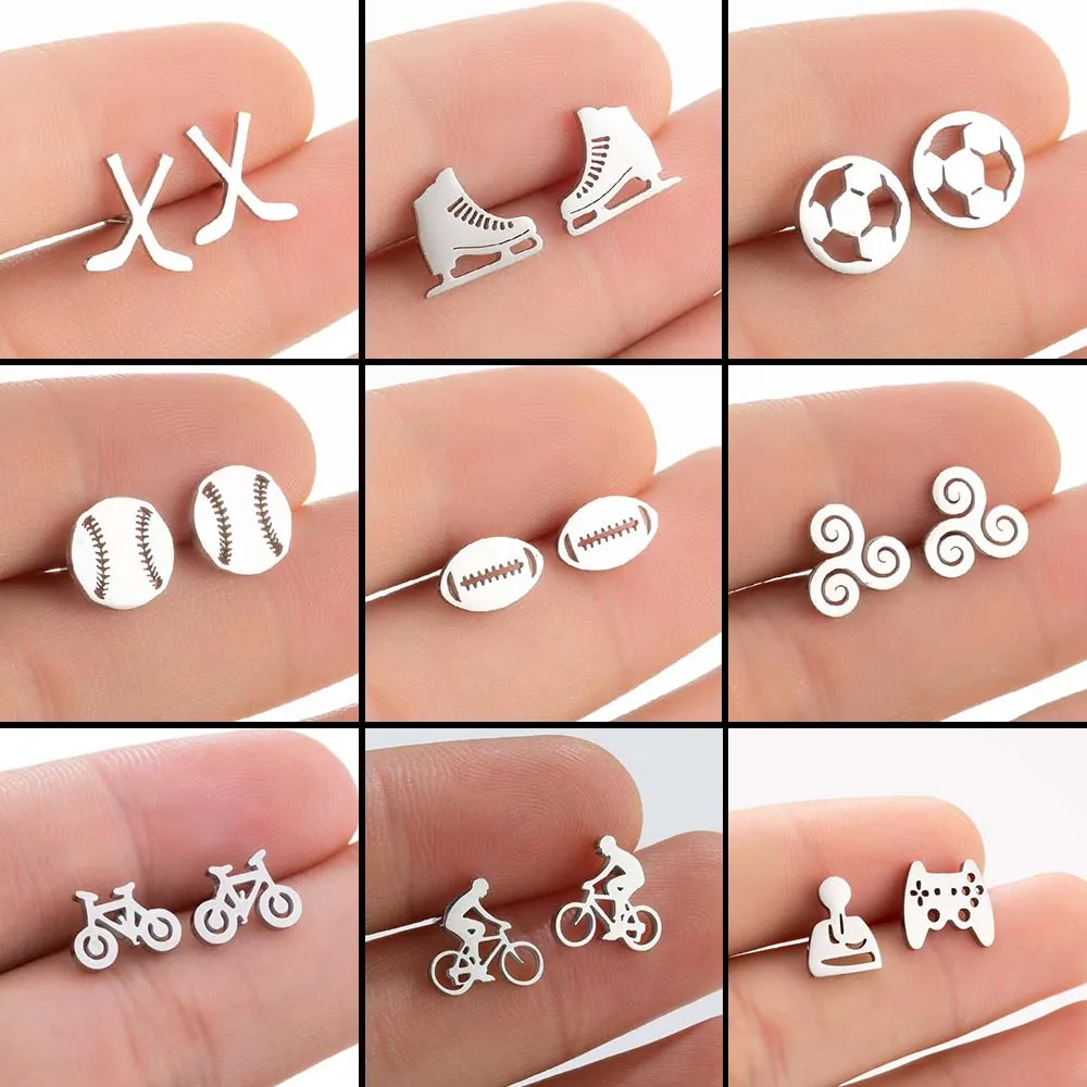 Hockey Football Sports Earrings For Women Men Tragus Stainless Steel Piercing Cartilage Ear Stud Earring Pendientes Mujer