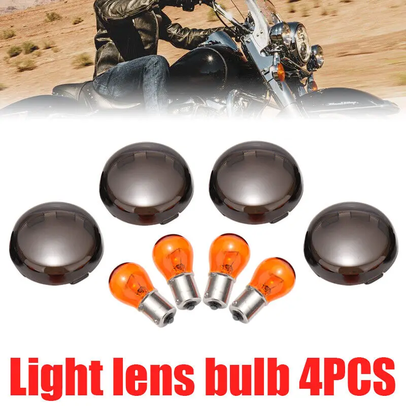 4pcs Smoke Turn Signal Light Lens+Bulbs Fit For Harley Softail Dyna Sportster