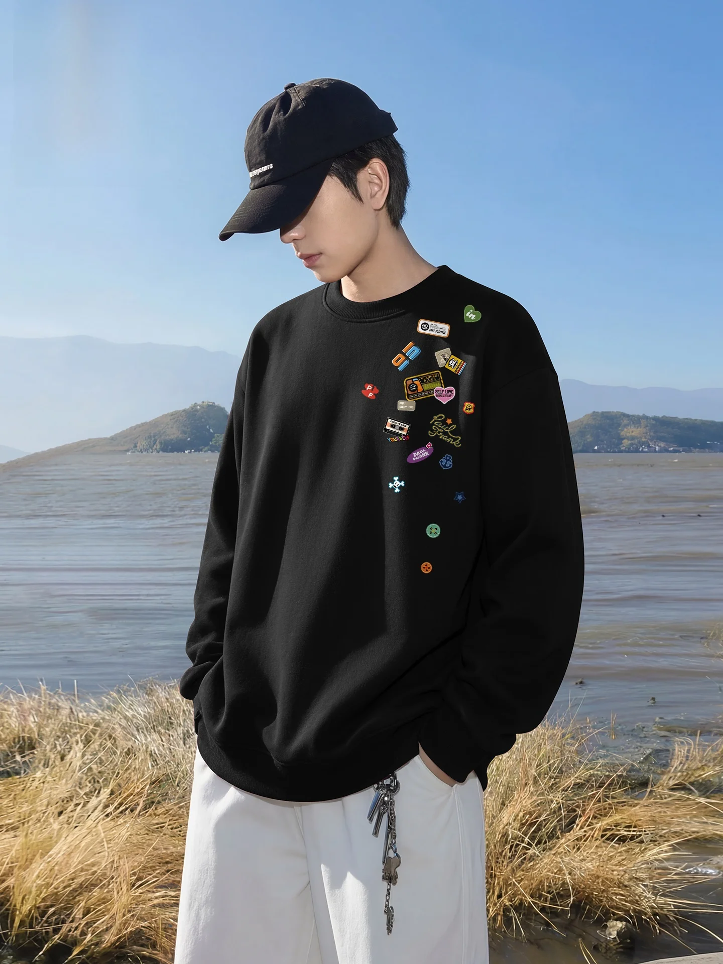 

Мужской свитшот Teenage Monkey с длинными рукавами и круглым вырезом, черный, с мультяшным принтом, повседневный, весенний, модный, уличный стиль