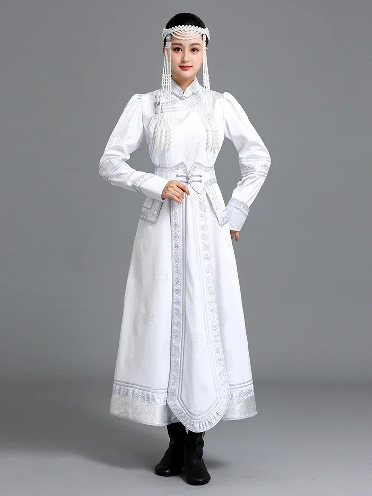 Vêtements mongols pour femmes, jupe longue, robe haut de gamme, performance de danse, robe de bienvenue, ensemble une pièce