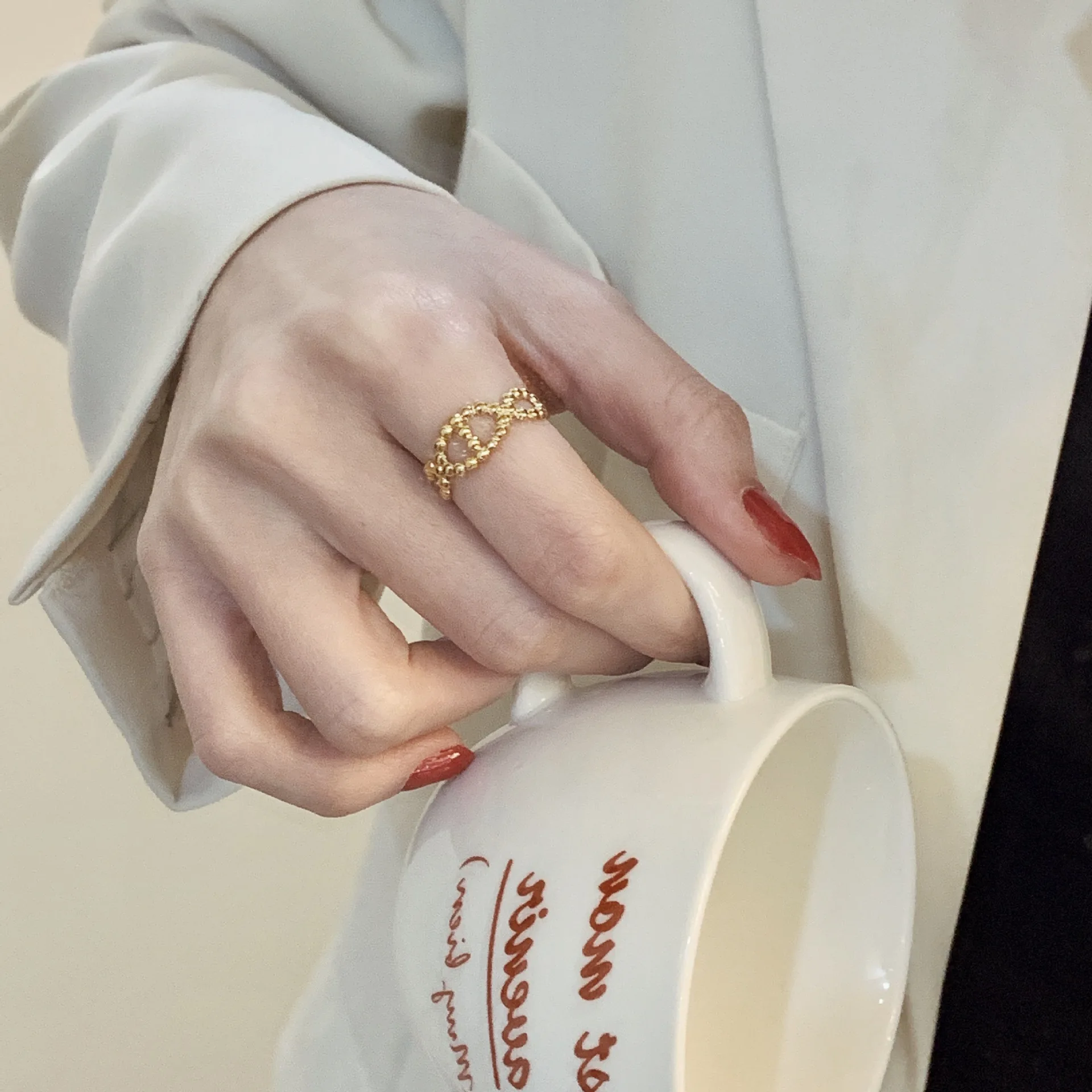 316L Stainless Steel Wide Beaded Edges Eye Ring For Women Personalized Hip Hop Versatile Jewelry
