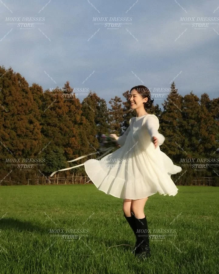 MODX Simple ivoire Mini robe de mariée coréenne Organza manches longues robe de mariée robes Novias Boda femmes personnalisé