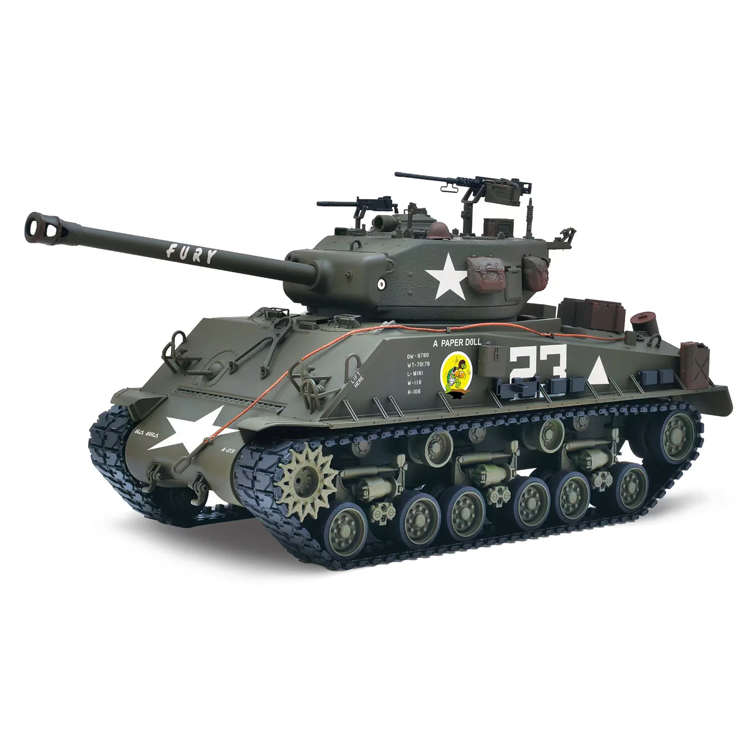 Speelgoed 1/16 RC Tank Sherman M4A3 E8 IR BB Kanoneenheid met kogelvrije kogelbaan, rookunit, metalen chassis, wegwielen, 360° rotatie RC Panzer