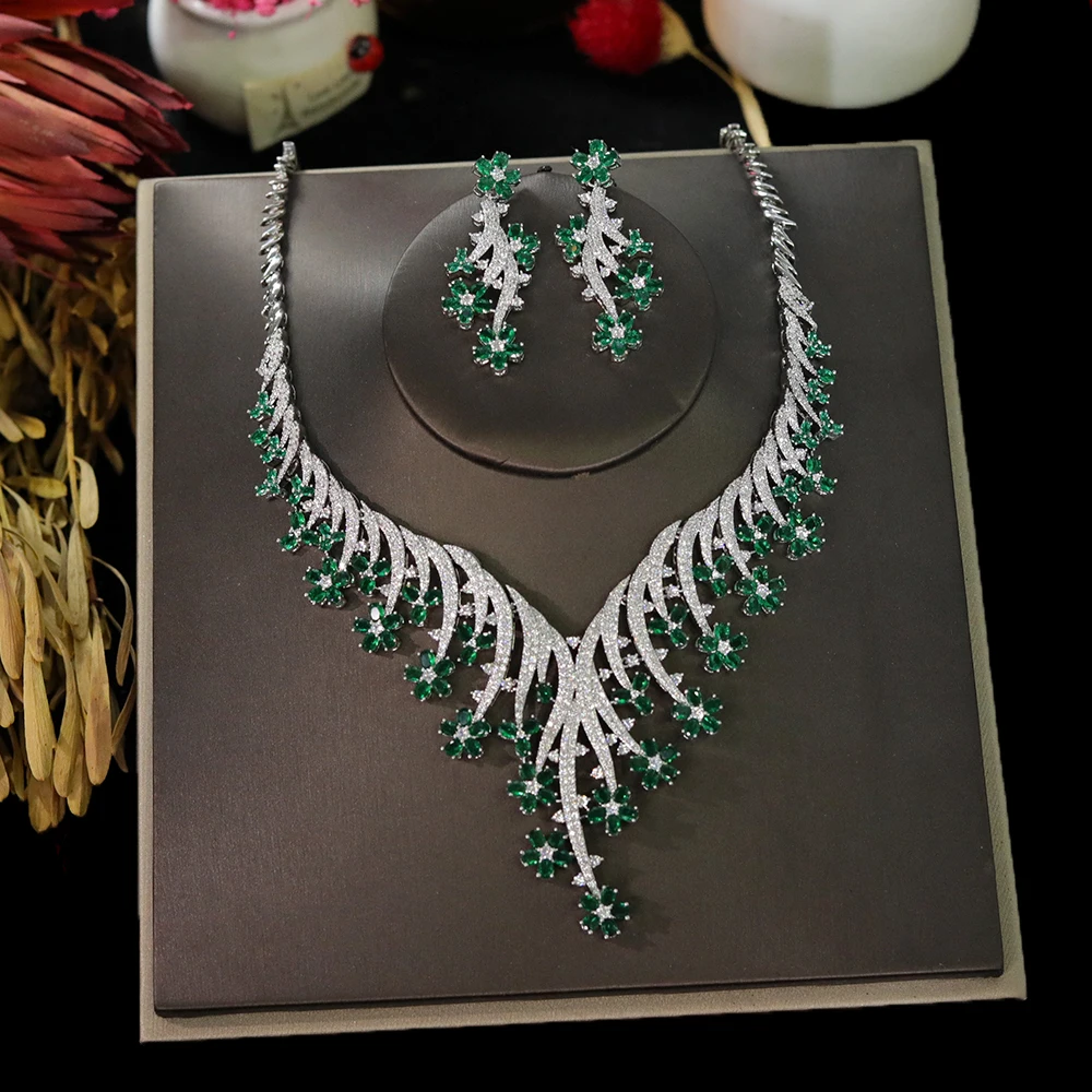 

ASNORA Fashion Cubic Zirconia Flowers Vine Necklace Earrings Two-piece Set New Bridal Wedding Party Jewelry Sets For Women