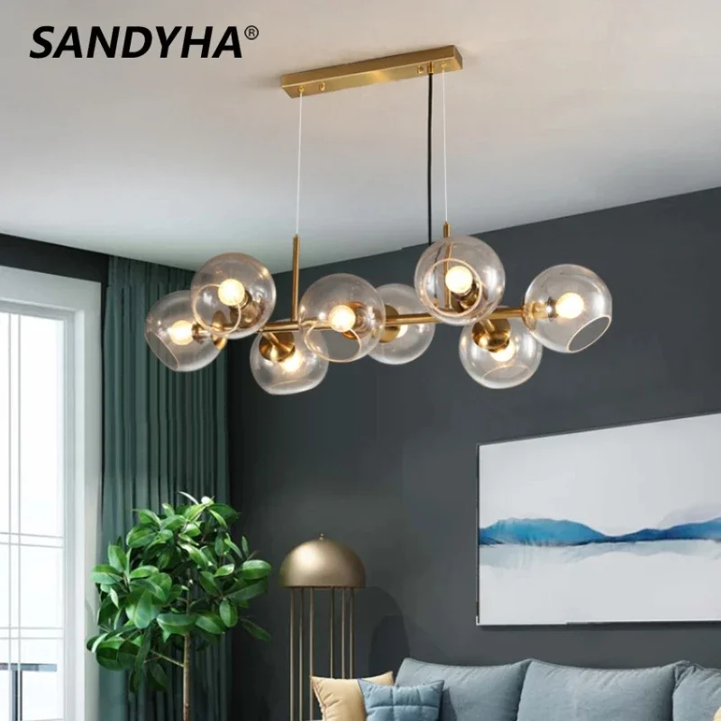 Modern LED Ceiling Chandeliers Gold Black Glass Ball Magic Bean Pendant Lights For Kitchen Dining Room Bar Suspension Luminaire