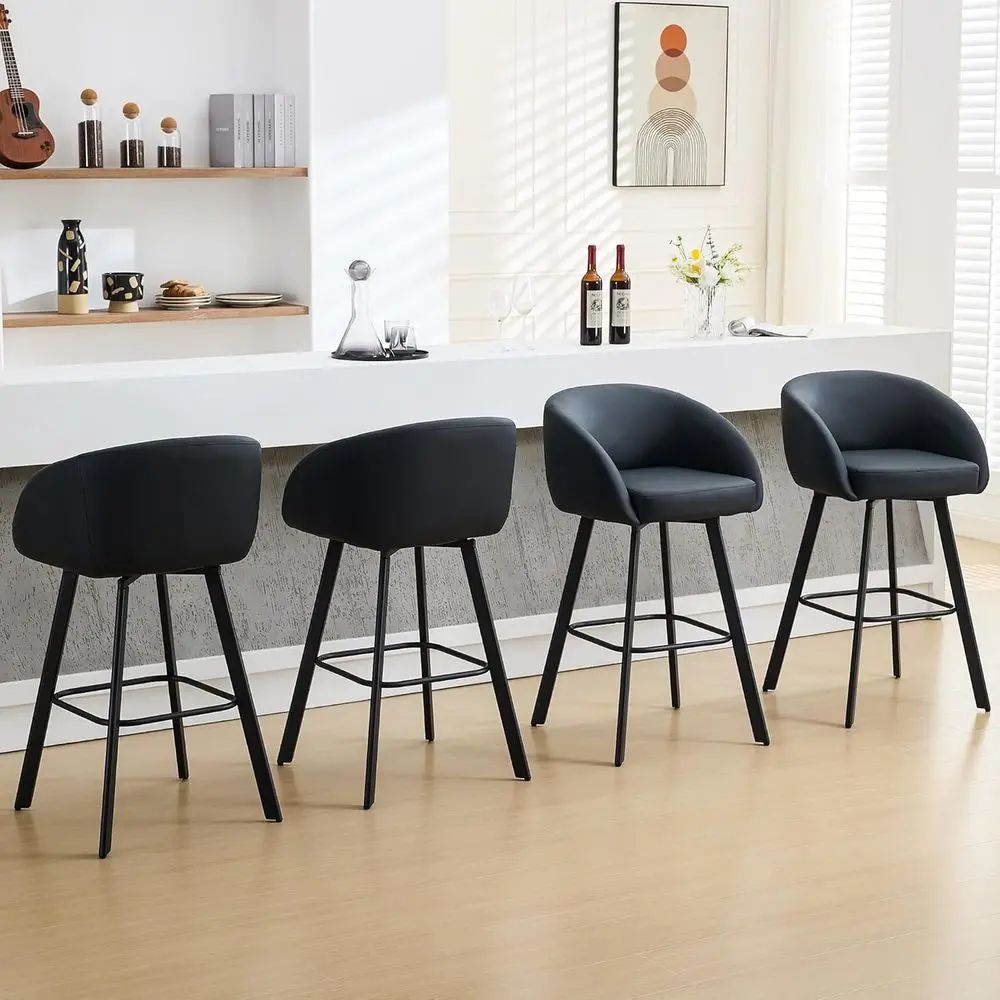 

Set of 4, 30 Swivel Bar Stools with Backrest and Arms, Leatherette Kitchen Island Chairs (Black, 30 Inch)