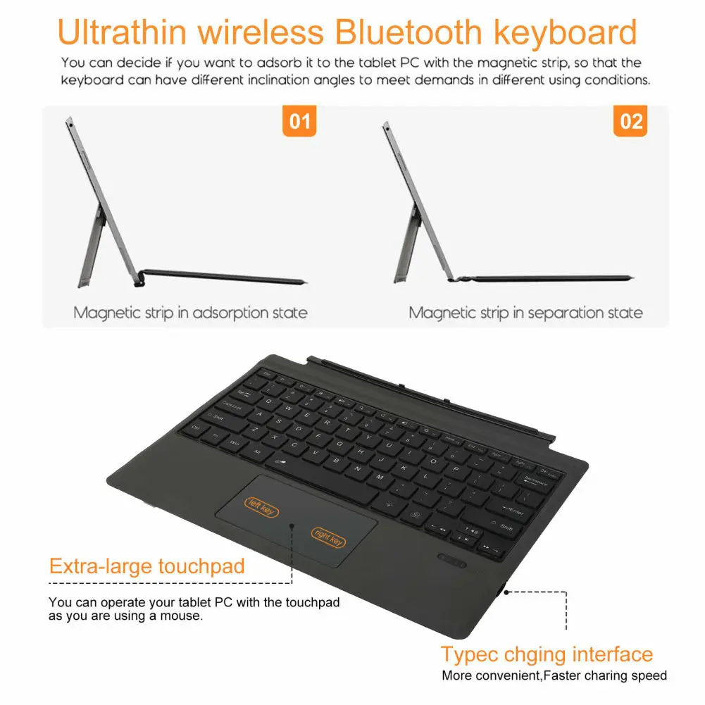 Ft-1089d bezprzewodowy Bluetooth kompatybilny klawiatura z touchpadem podświetlany kompatybilny dla Microsoft Surface Pro 3 4 5 6 7