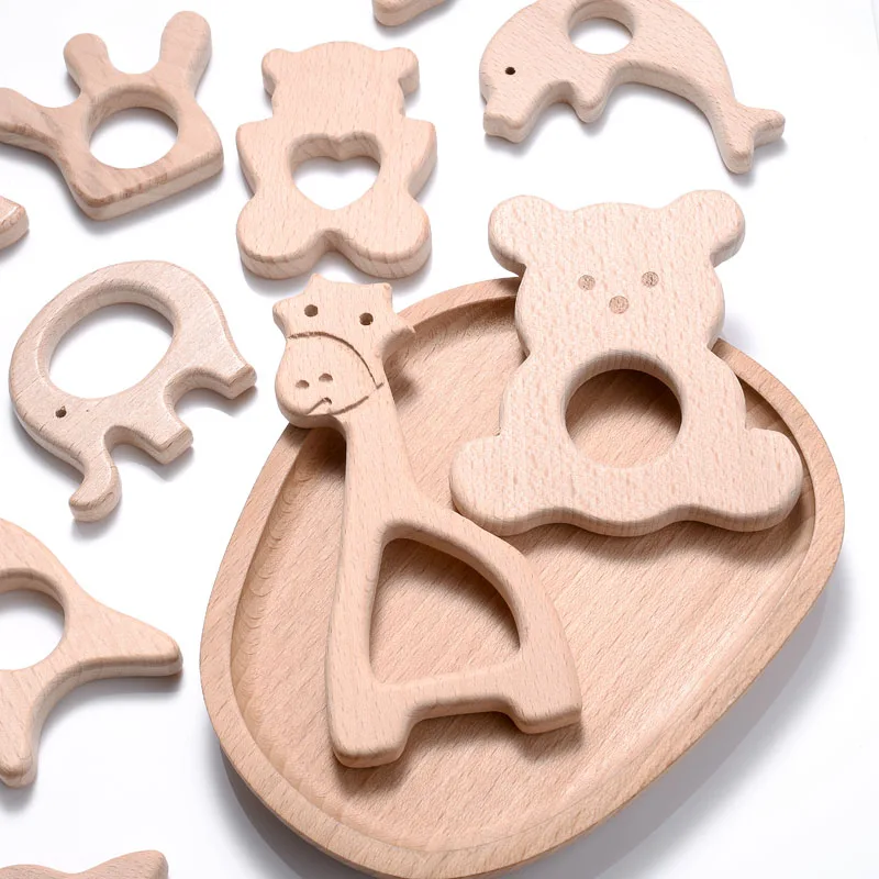 1Pcs Pacifier Chain Baby Products Animal Wooden Blank Rodent Baby Teethers Wooden Teether Wood Pendant Nurse Gifts Toys