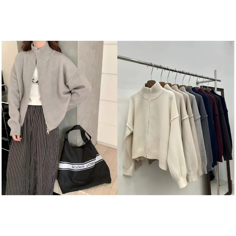 

Винтажный женский кардиган с рукавами в стиле Харадзюку, повседневная корейская осенняя уличная одежда, топы, пальто, шикарный свитер Lazy Wind Y2k, кардиган с двойной молнией