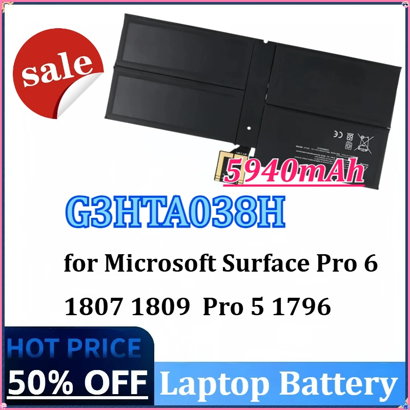 

5940mAh New G3HTA038H DYNM02 Laptop Battery for Microsoft Surface Pro 6 1807 1809 for Microsoft Surface Pro5 1796