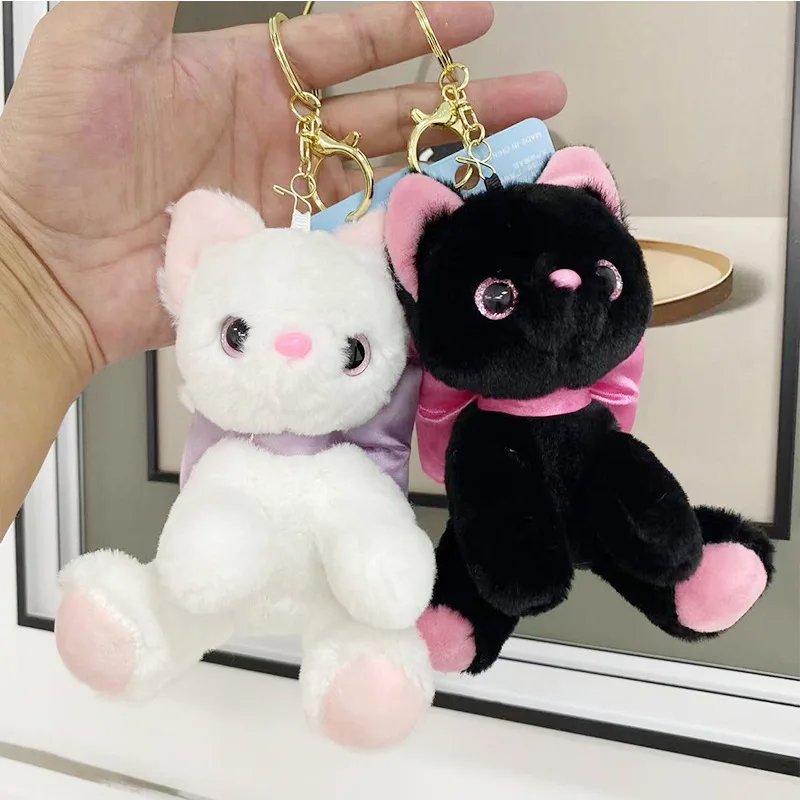 15cm Cute Bow Cat Keyring Doll Kawaii kitty Plush Keychain Stuffed Doll Keychain Car Keyring Pendant Girls Women Bag Accessories