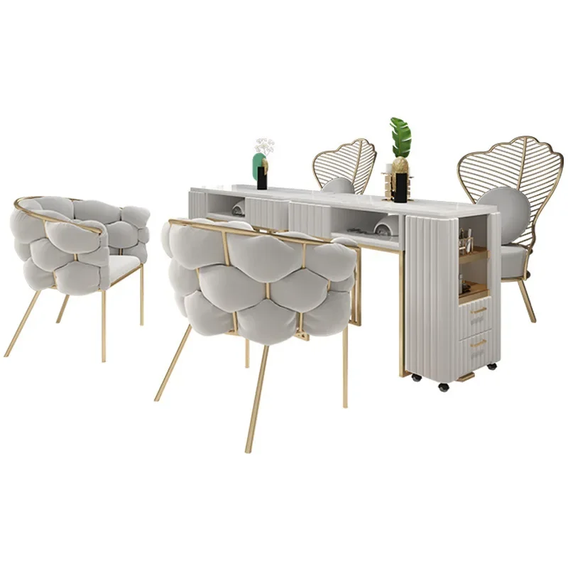 Professional Nail Beauty Salon Furniture Set Luxury Manicure Desk & Chair White Client Table Iron & Metal for Living Room