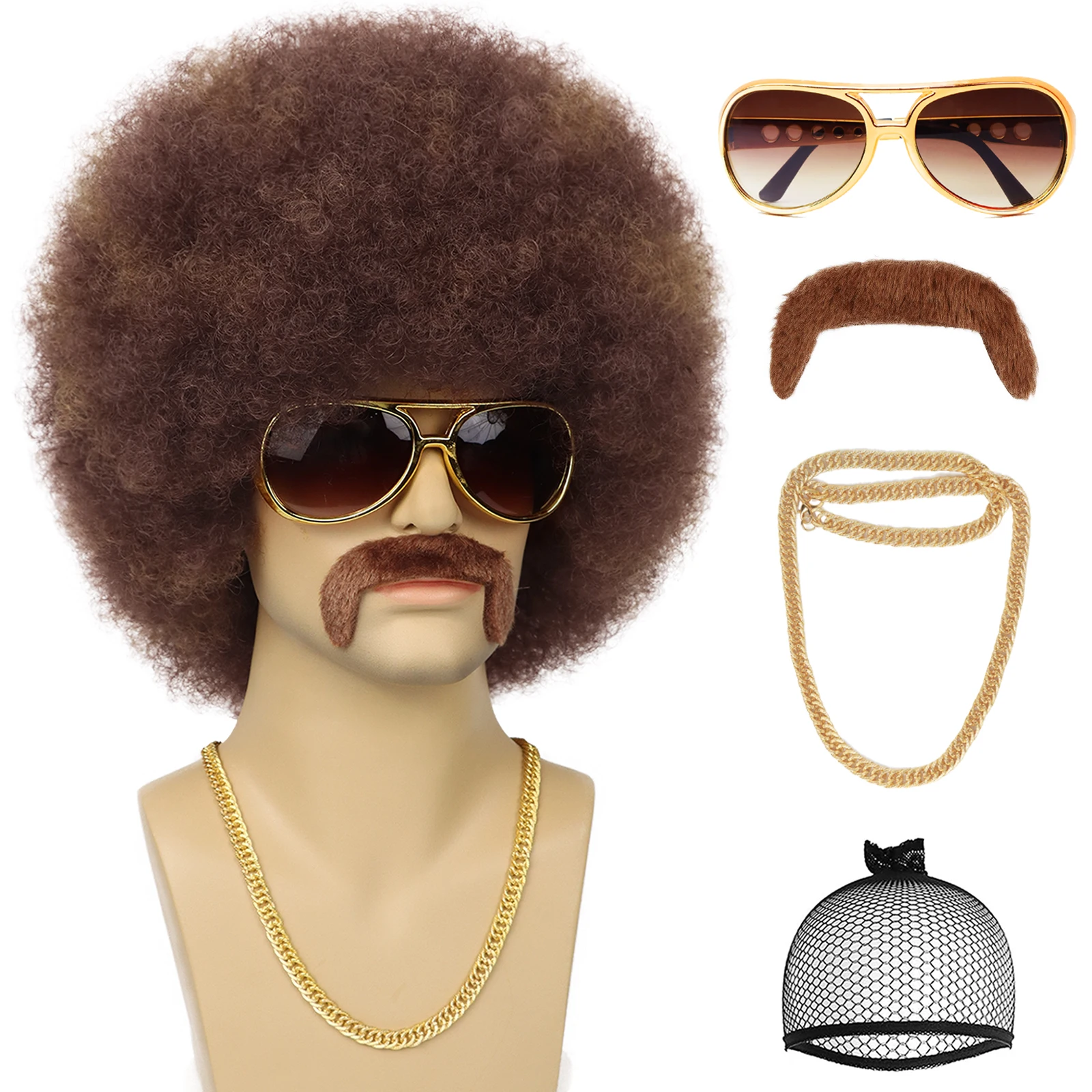 Syntetyczna peruka Afro Puff dla mężczyzn krótki czarny puszyste peruki Afro Disco Cosplay fantazyjne śmieszne peruki kostium na Halloween codzienne