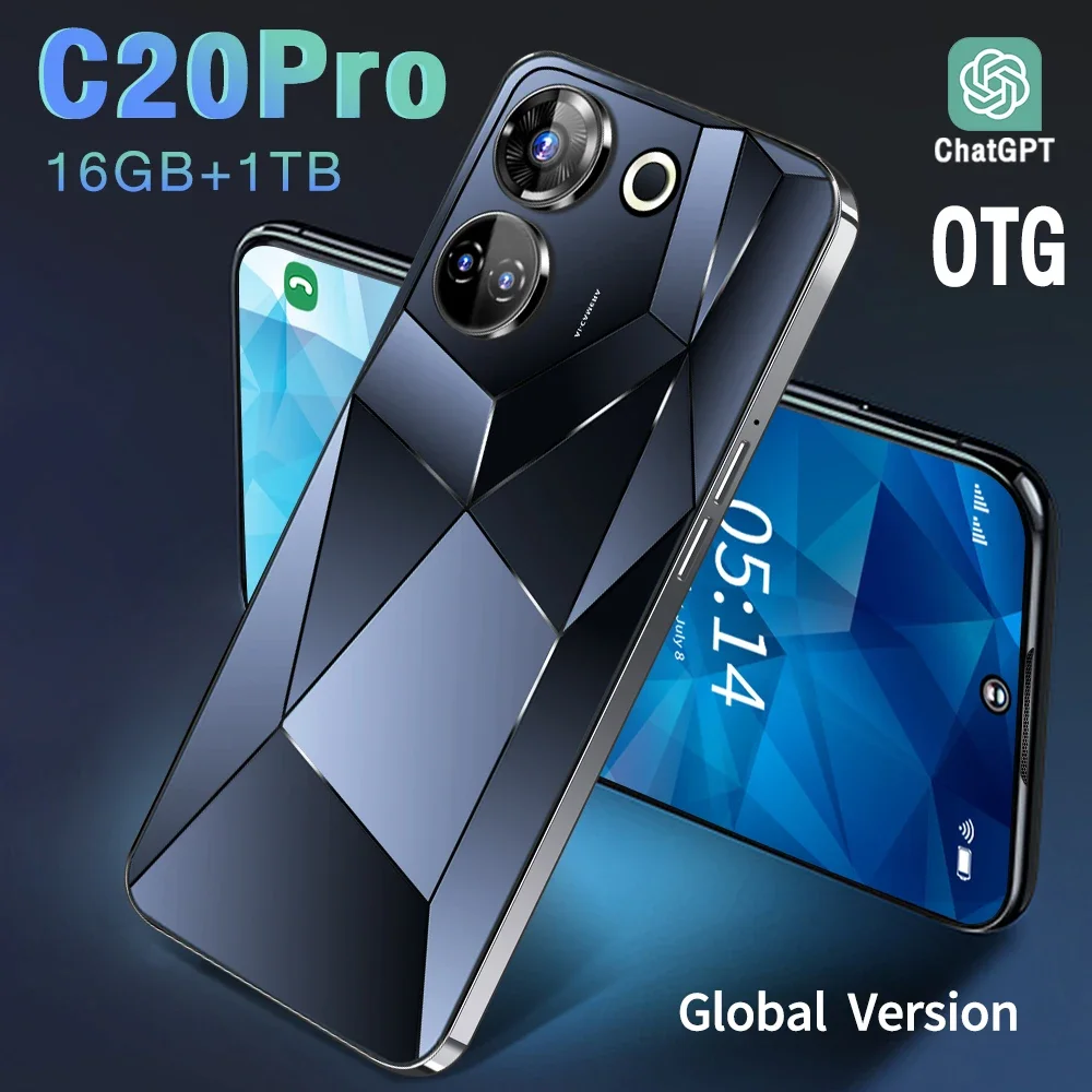 Global Version C20pro 5G Smartphone 7.3 Inch 16GB RAM+1024GB ROM Snapdragon 8 gen2,108MP Camera 8000Mah Battery Android Phone