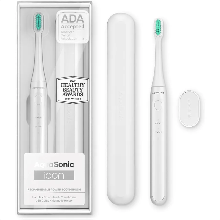 Icon ADAAccepted Rechargeable Toothbrush Magnetic Holder Slim Travel Case 2 Brushing Modes Smart Timers Gentle MicroVibrations