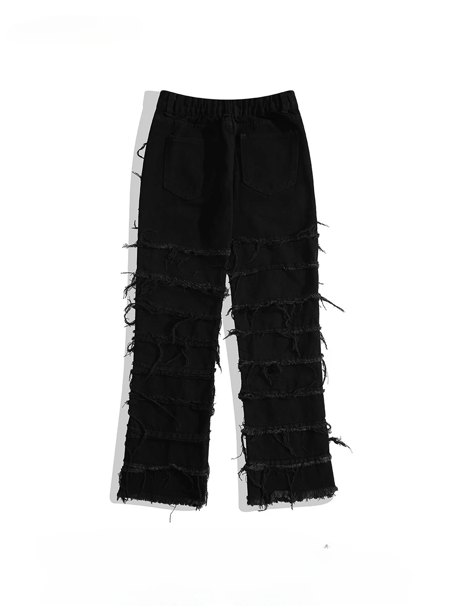 Men's High-end Fashion Striped Raw Edges Micro-flared Denim Trousers Trendy Street Handsome Loose Casual Versatile Hip Hop Jeans