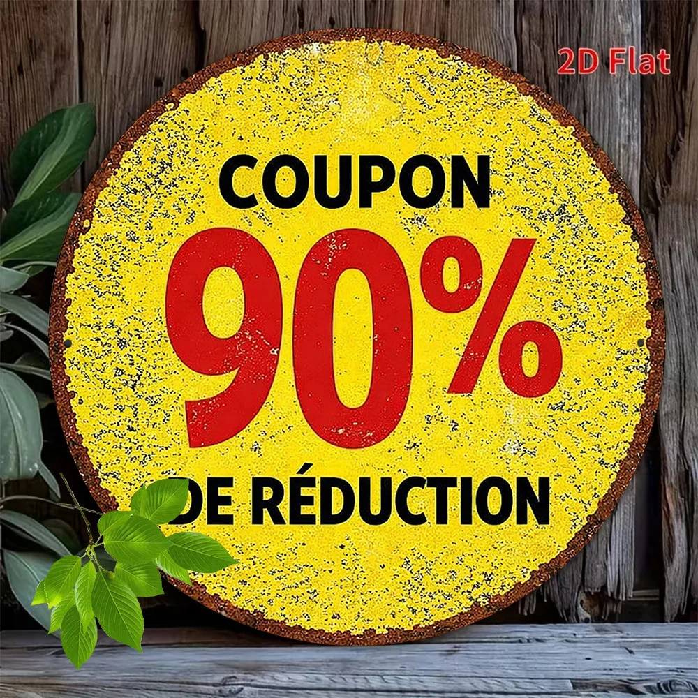 2D Flat, 1pc Vintage Round Wall-Mountable Sign Suitable Shop Decoration - Retro "90% Discount Coupon" & Promotion Reduction
