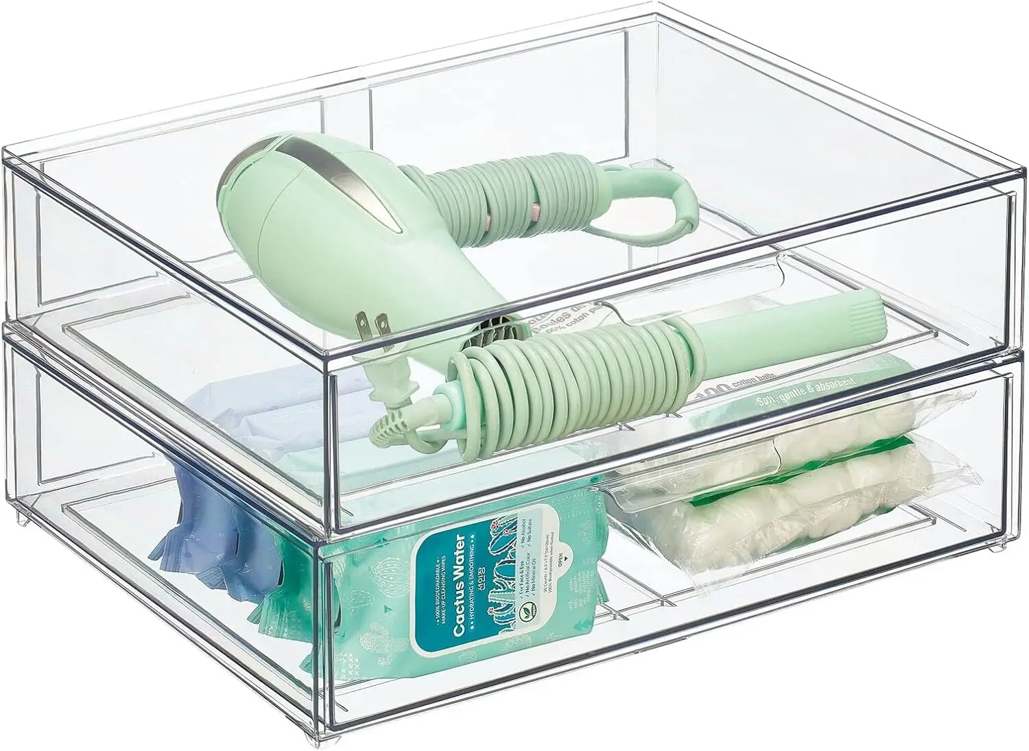 

Wide Plastic Stackable Bathroom Storage Organizer Bin With Pull Out Drawer For Cabinet, Vanity, Shelf, Cupboard, Cabinet,