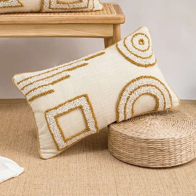 Sofa Ethnic Decoration Pillowcase Cover Cushion 45x45cm/ With Pillow Home Beige Pompom 30x50cm Geometric Embroidery Boho