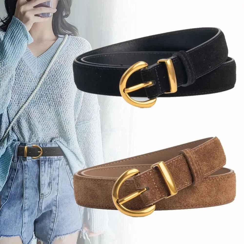 Suede Cowside Belt Vintage Geniune Leather Women's Belt High-class Feeling Matching Jeans Cowhide Frosted Belt Fashion For Lady