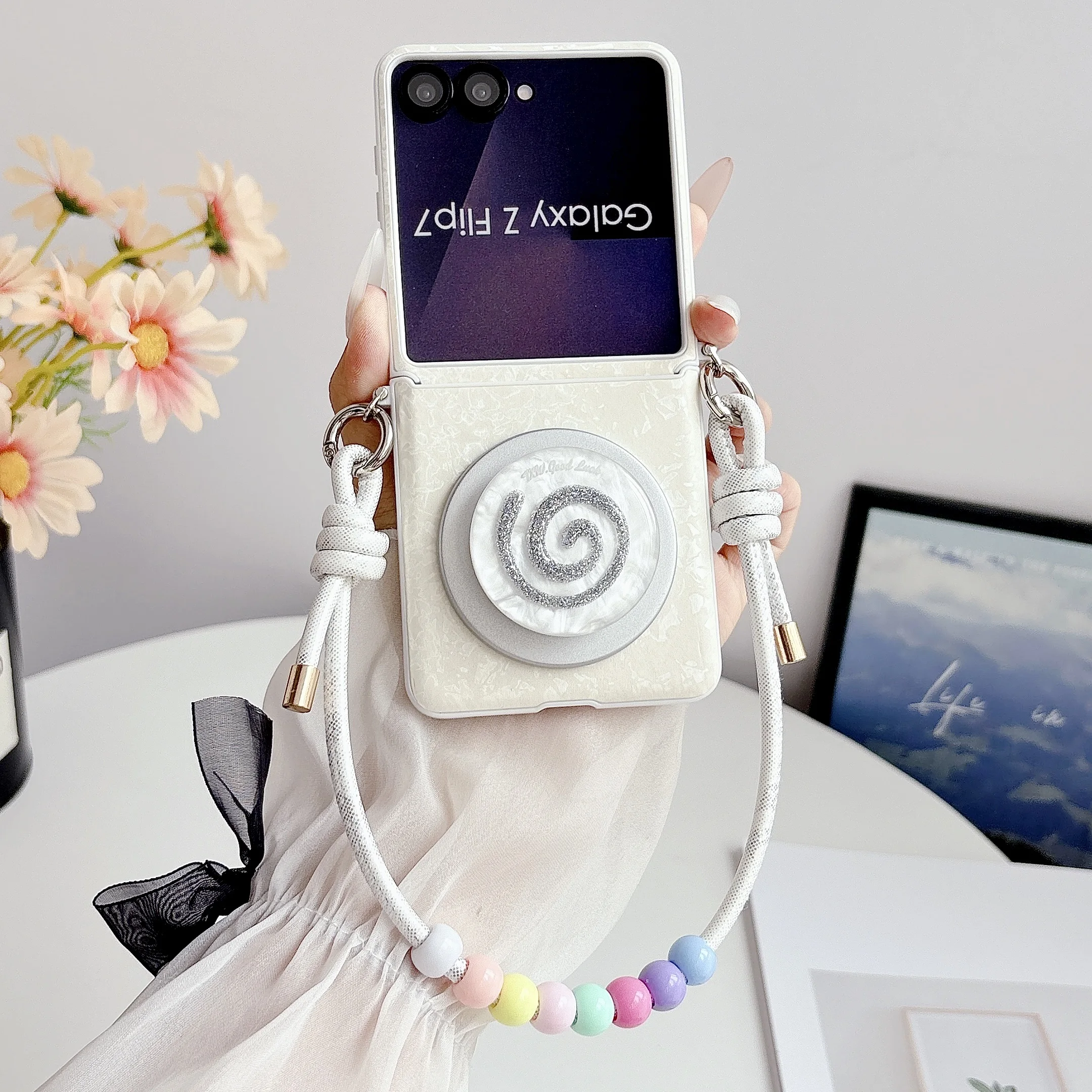 Dopamine Color Palette for Magnetic Stand Hinge Protection Wrist Strap Phone Case for Samsung Galaxy Z Flip 7 FE 6 5 5G Cover