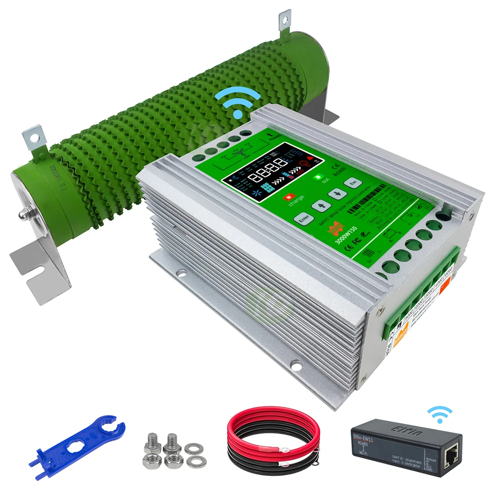 2KW 3KW MPPT Hybrid Wind Solar Controller For 12v 24v 48v Lithium Battery Colorful LCD Display Optional WIFI GPRS APP