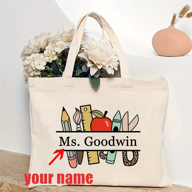 

Custom Teacher Name Pattern Tote Bag | Polyester Shoulder Bag For Travel Daily Commute, Reusable Shopping Bag, Best Gift For Her