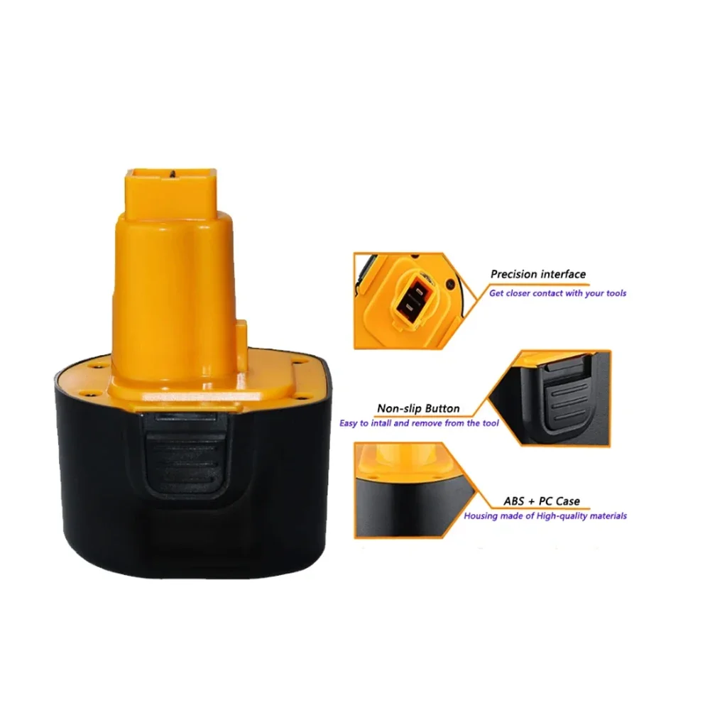 Bateria Ni-MH para Dewalt, 9.6V, 4800 mAh, 6800 mAh, 9800mAh, DE9036, DE9061, DE9062, DW9060, DW9061, DW9062, EZWA 29, DW050, DW909K, DW909, DW902