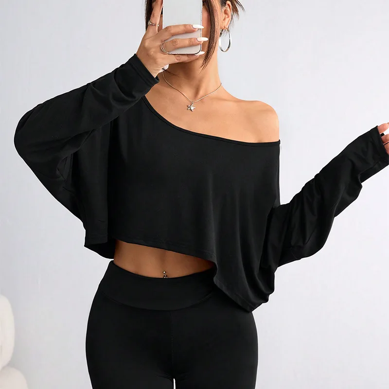 Off Shoulder Cropped Sexy T-shirts Women Black Summer Gym Y2K Tees Tops Kpop Vintage Harajuku Tshirt Gothic Cheap Clothes Woman