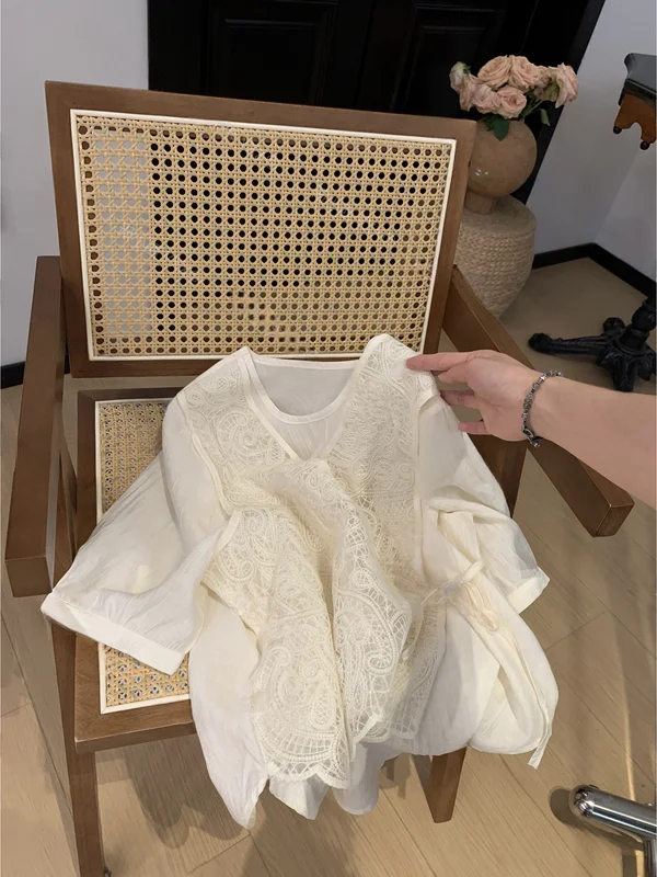 

plus Size 300 Pou Sweet Lace ort Sve irt Women's Luxury Sensation Slimming T-irt Top Korean Sle Loose Fit Summer