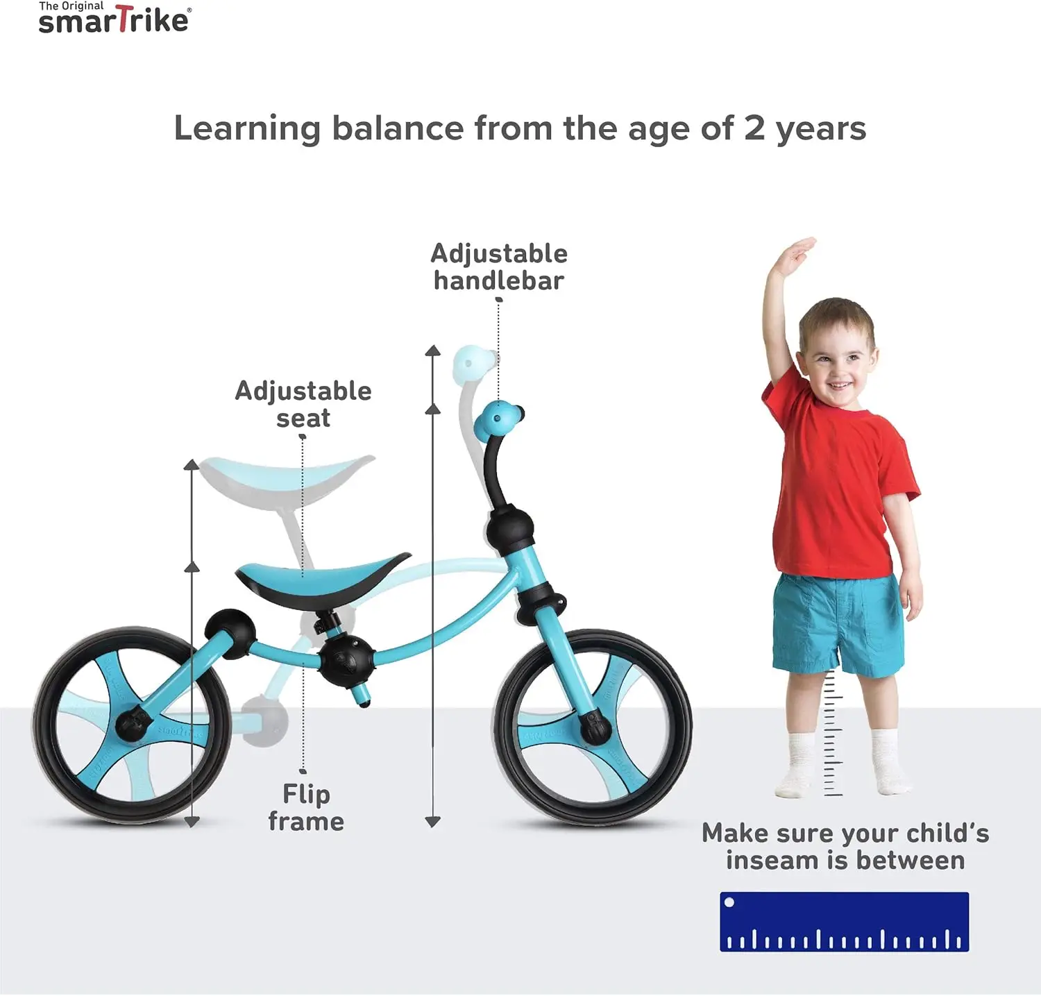 Vélo d'équilibre léger et réglable pour tout-petits, bleu, petit, numéro de modèle: 2,3-4,5, 105 ans