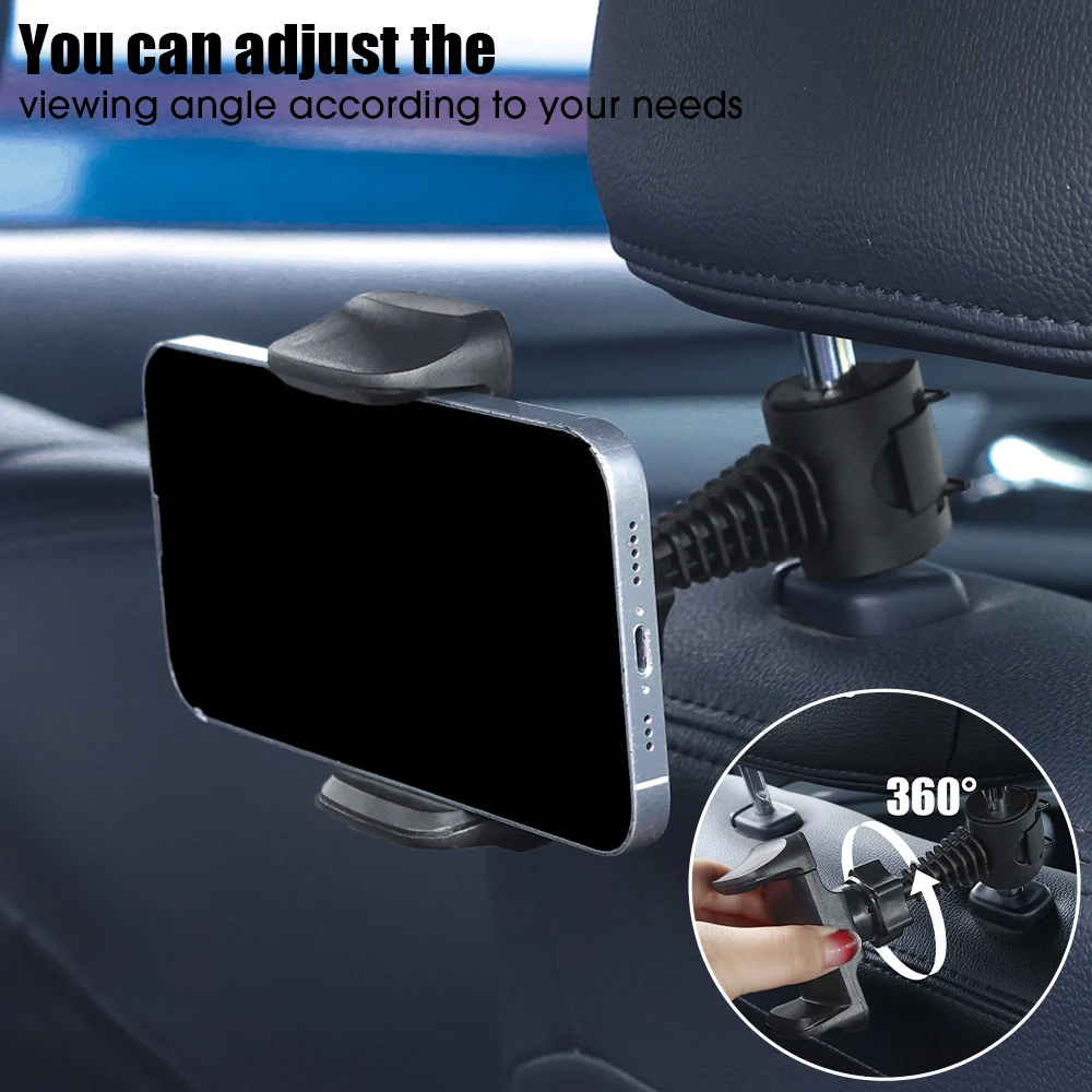 Cell Phone Holder for Microphone Stand 360° Swivel Adjustable Smartphone Clamp Mount in Car Back Seat Headrest Support Bracket