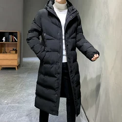 Casaco de inverno para homem casaco de cor sólida com capuz parka longo quente parkas masculino grosso fino ajuste outerwear 4xl preto