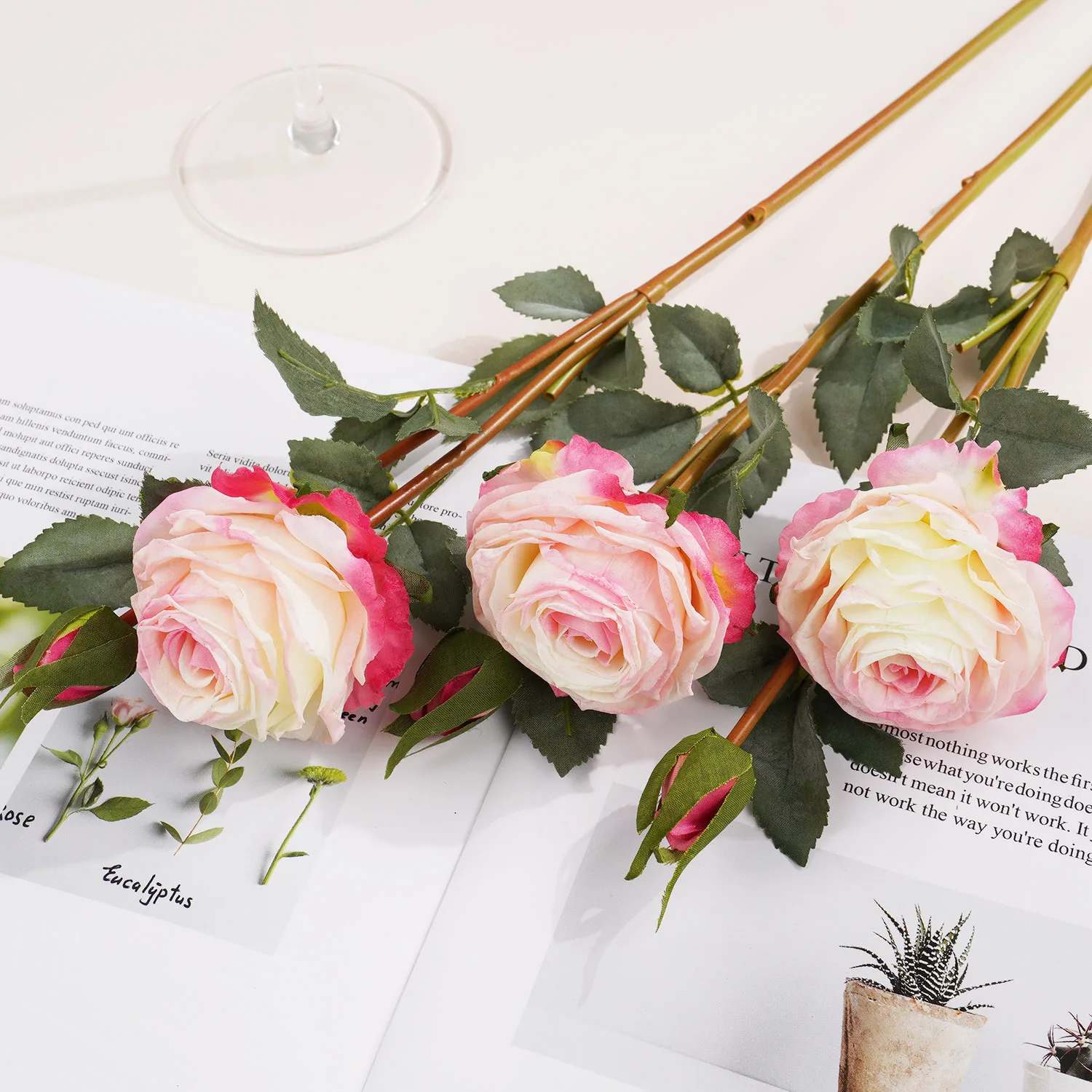 

58cm Rose Artificial Flowers Burnt Edge Rose Buds Branch Red Roses Realistic Fake Rose For Wedding Table Centerpiece Home Decor
