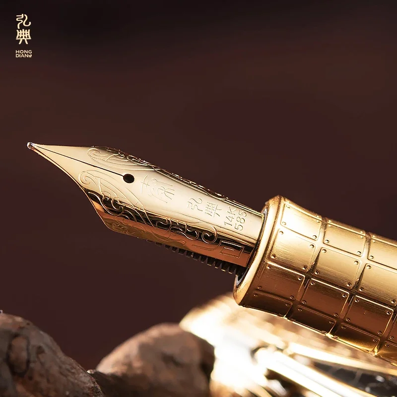 Imagem -06 - Hongdian Qin Dinastia Série Fine Nib Caneta-tinteiro Requintado Retro Caligrafia Escrita Pistão Gravado Estilo Chinês Caneta Presente 14k