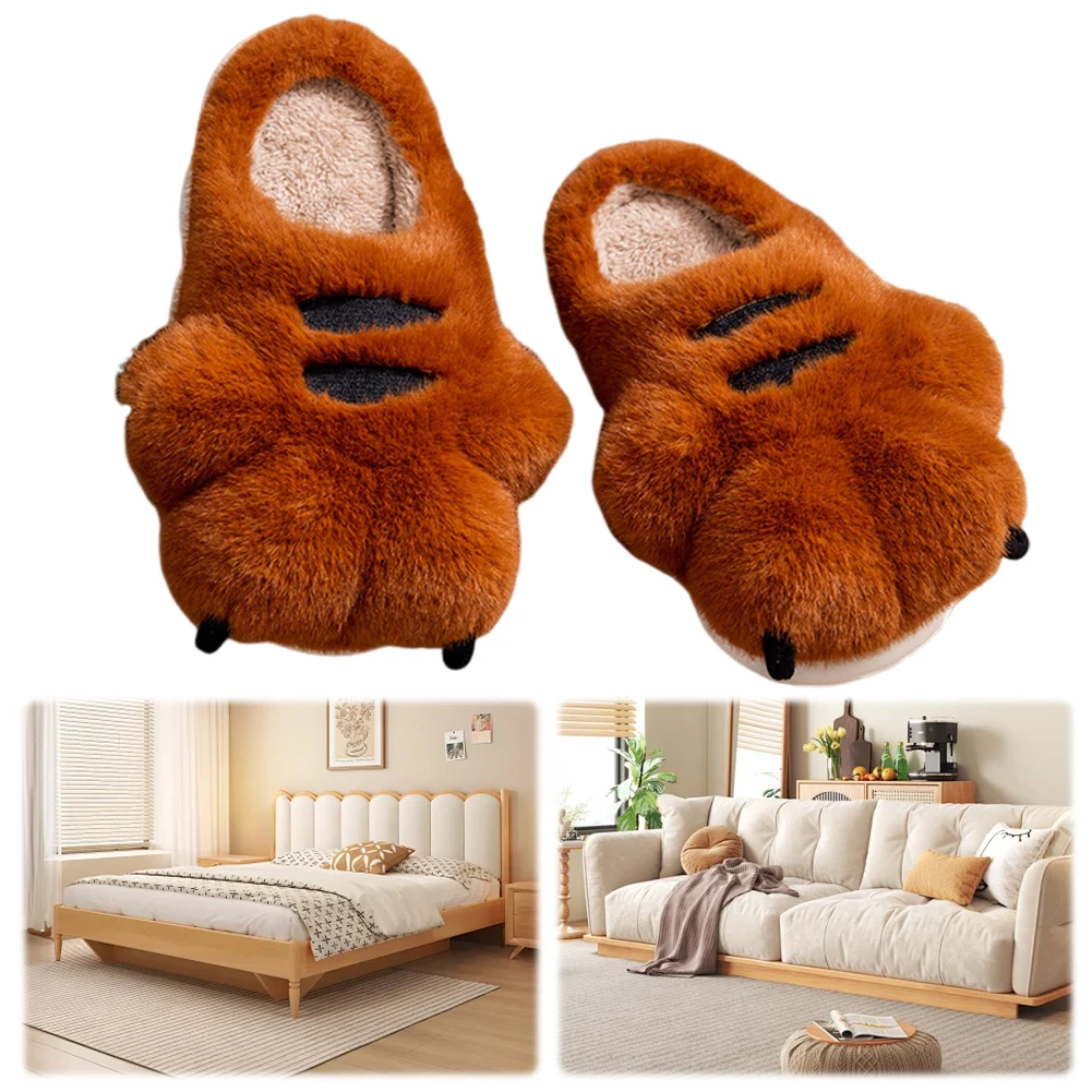 

Tiger Paw Plush Slippers Warm Slip-on House Shoes Comfortable Flat Thermal Slippers Anti Slip Cute Paw Slippers for Men Women