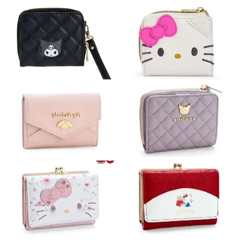 

Женский клатч Hello Kitty My Melody, сумка для карт Kuromi Hankyodon, рюкзак, кошелек, брелки, Cinnamoroll, кошелек для монет для девочек
