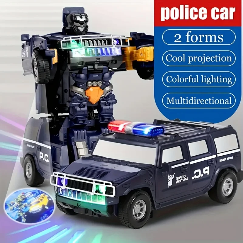 

Automatic Transforming Robot Car Toy Car，360°Automatic Obstacle Avoidance Children's Electric Toy with Projection and Sound，Perf