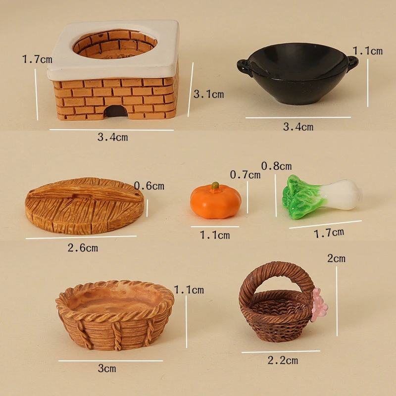 Fogão e panela para casa de bonecas, brinquedos de fantasia, alimentos, legumes, cestas, acessórios, simulação, 1:12