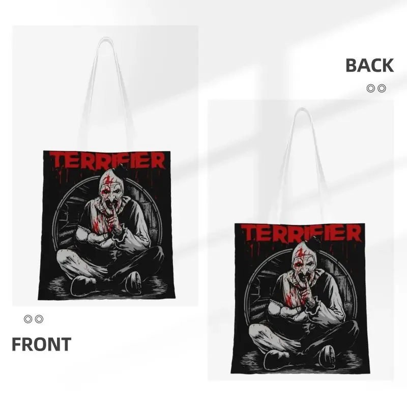 Custom Terrifiers Movie Horror Art Slasher Halloween Shopping Canvas Bags Women Durable Grocery Shopper Tote Bags