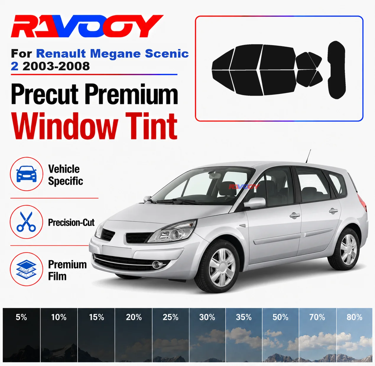 Premium Precut Window Tint Kit Front Rear Windows For Renault Megane Scenic 2 2003-2008 Complete Set Car Solar Nano Ceramic Film