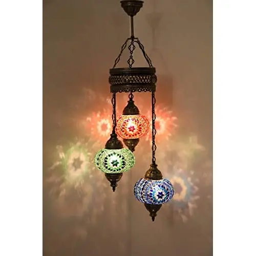 3 Big Size Globe Mosaic Chandelier Turkish Moroccan Night Art Boho Decor Lighting Lantern Ceiling Lamp Colourful Handmade Fixtur