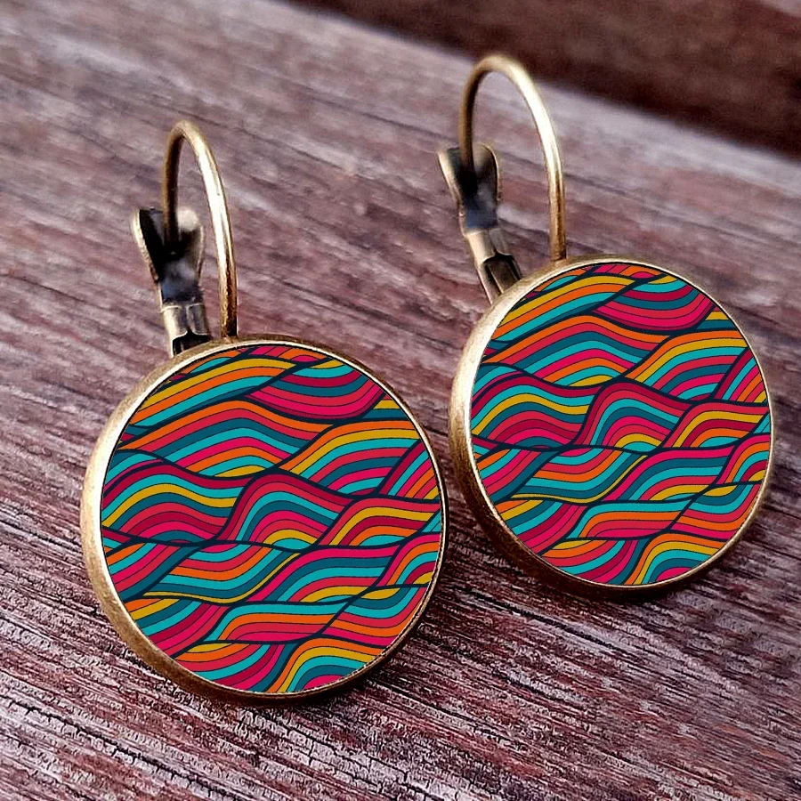 2024 Colorful Line Earrings Personalized Art Line Pattern Glass Cabochon Earrings Women\'s Jewelry Earrings Charming Women\'s Gift