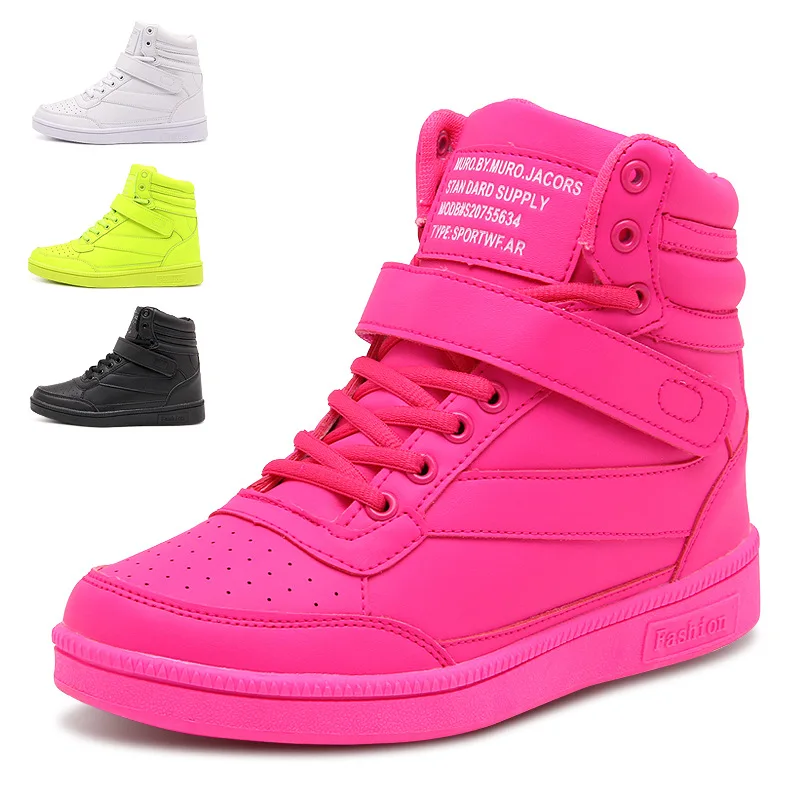 Woman Breathable High Top Black White Boots Shoes Women Casual Sport Shoes Platform Hidden Increasing Sneakers Leather Shoe