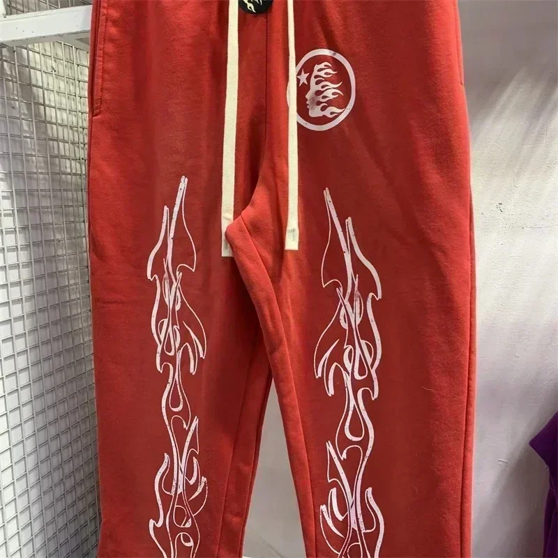 Y2K Red Flare Mulheres Calças Puro Algodão Logotipo Impressão Jogger Cordão Sweatpants Oversized Men Tracksuit Set