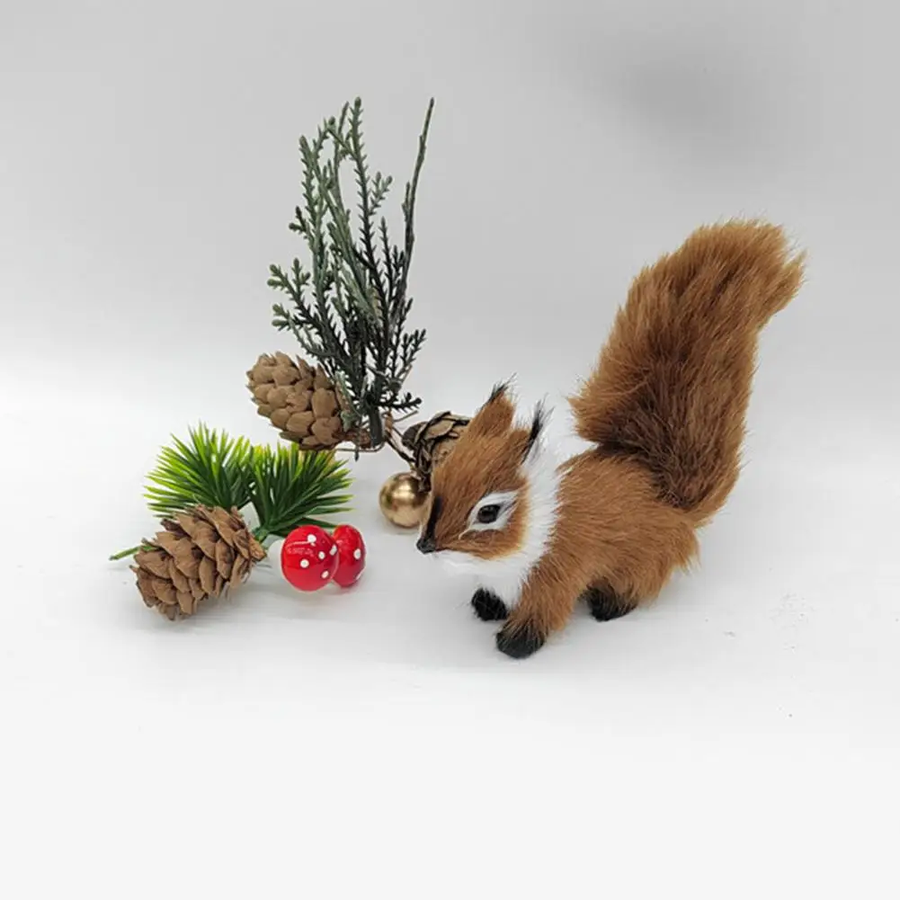 Squirrel Model Faux Fur Realistic Squirrel Figurine Miniature Ornament Handicraft Mini Fake Squirrel Statue Animal Model